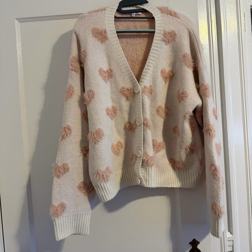 emory park Cream Cardigan with Blush Pink Heart Details